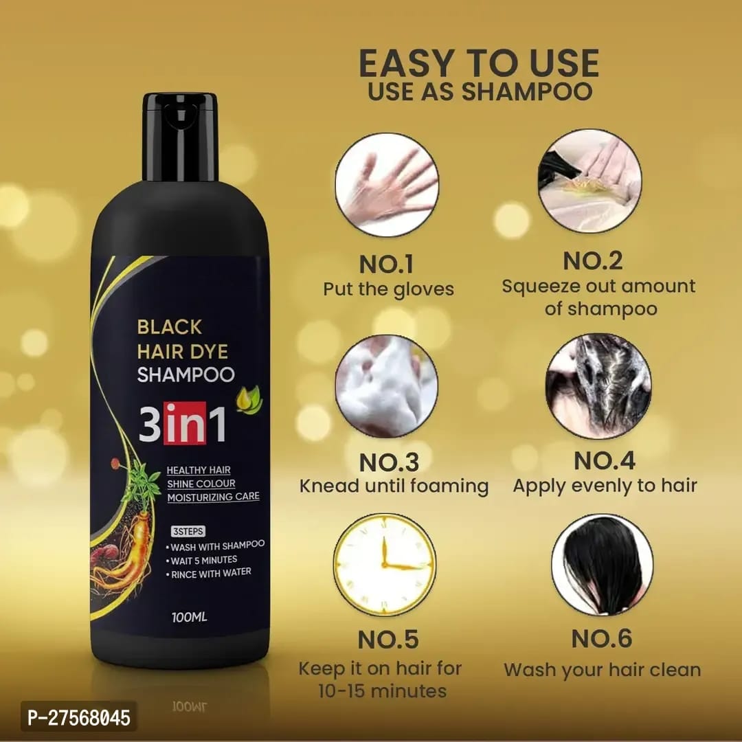 Organic Shampoo Herbal 3 in 1 Hair Dye Instant Black Hair Shampoo Men Women_09  (300 ml)